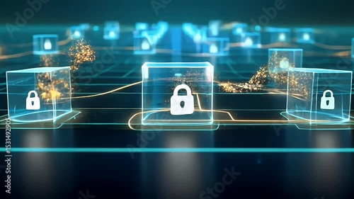 Digital security network map with lock icons photo