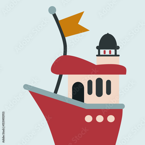 Simple flat design ship sailing on the sea with minimal color palette