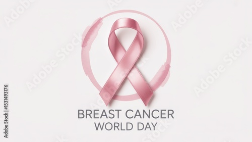Pink ribbon in watercolor circle for breast cancer awareness