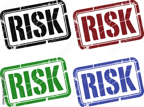 A red risk stamp with a grunge texture on a light beige background design
