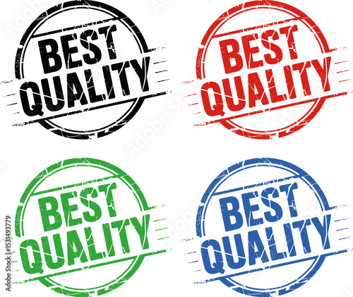 A red best quality stamp with a circular border on a white background