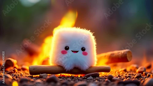 Marshmallow, campfire treats, toasty snack. Cozy ambiance. Soft flames warm evening soil. Joyful moments lighten autumn nights. Gentle glow enhances outdoor experience.