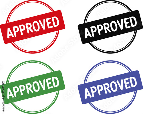 A red approved stamp with a circle around it on a white background view