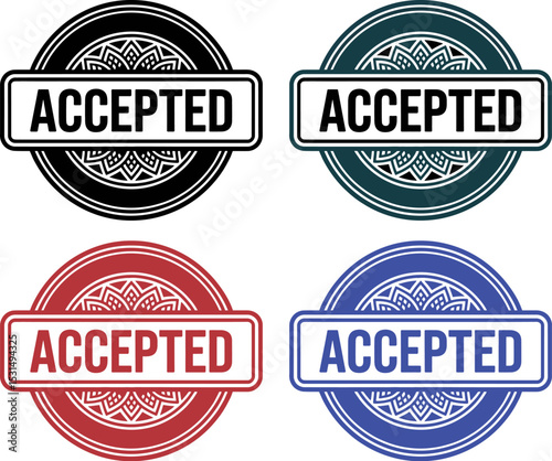 Image of accepted text inside a badge with decorative circle design