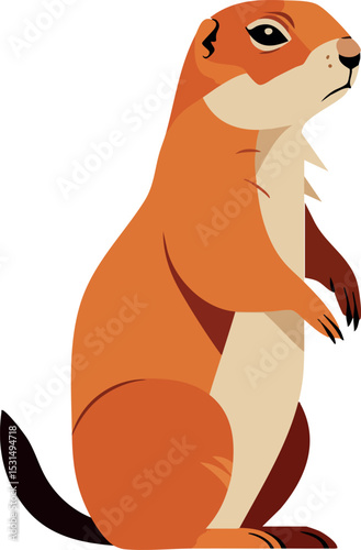 Prairie dog standing alert animal wildlife vector illustration in orange and brown shades 