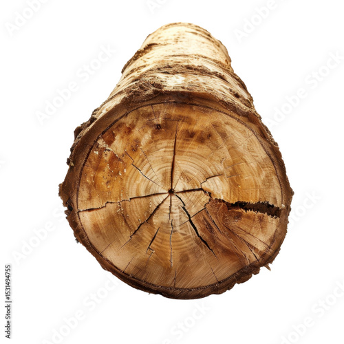 Close up view of wooden log showcasing its natural texture and grain patterns, highlighting intricate details and cracks that tell story of age and resilience