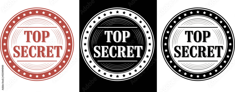 Obraz premium Top secret stamp with stars and circular lines on a beige background