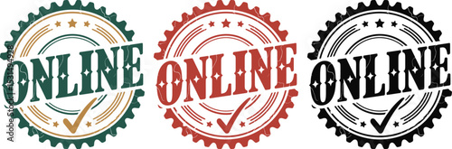 A green and gold seal with the word online and a check mark on a white background