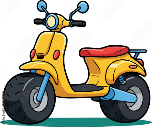 Yellow vintage scooter with red seat and blue details vector illustration 