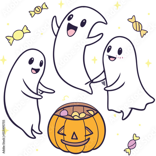 cute halloween ghosts pumpkin candy trick treat kawaii