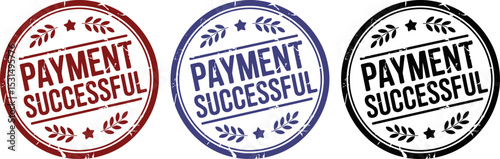 Circular payment successful stamp with stars and decorative leaves design