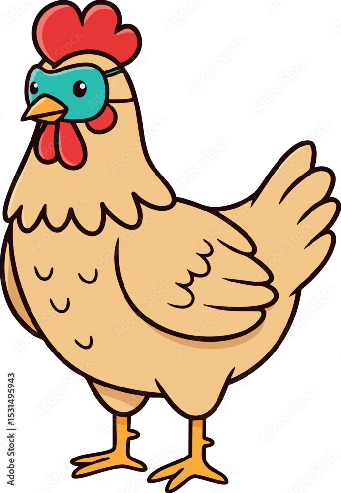 Fototapeta premium Chicken farm animal vector illustration with red comb and yellow legs natural design 