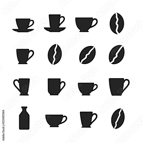 Wallpaper Mural Coffee cup mug silhouette icons set beverage drink Torontodigital.ca
