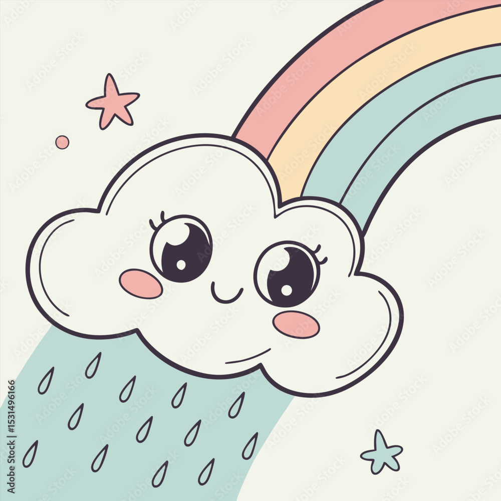 Fototapeta premium Vector icon of a cloud and a rainbow background 
