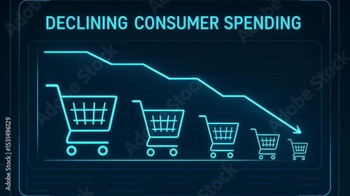 Illustration depicting declining consumer spending with shopping carts in a downward trend, highlighting economic challenges faced by businesses and consumers.