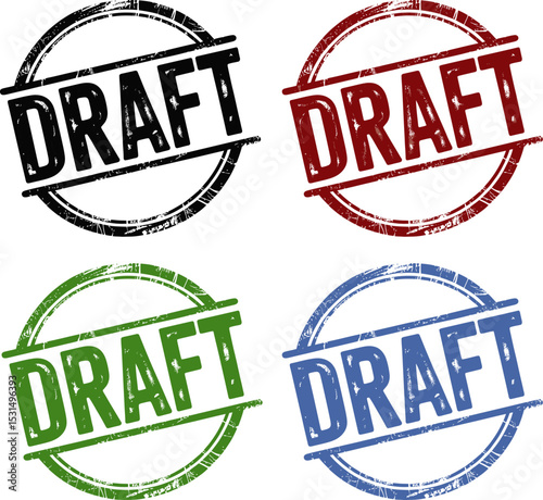 A red draft stamp with a circular border and horizontal lines design