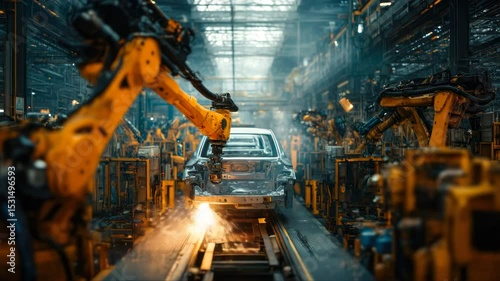 Wallpaper Mural Automotive assembly line with robotic technology. Welding, sparks flying. Slow motion 4k video. Torontodigital.ca