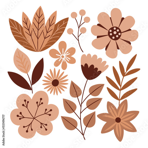 Minimal Flat Botanical Flowers and Leaves