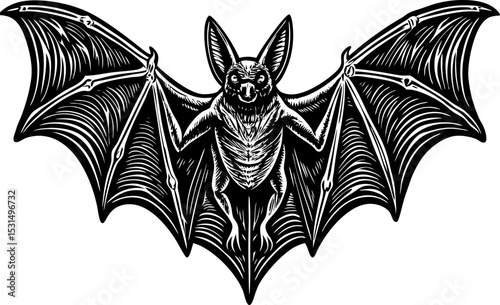 bat in flight with its wings spread wide isolated hand drawn sketch. A bat with wings spread wide, isolated on a white background 