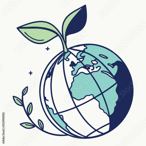 Vector icon of a planet with a ecological logo 
