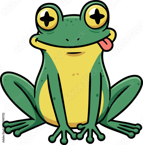 Green and Yellow Frog Cartoon Vector Illustration with Playful Expression and Big Eyes 