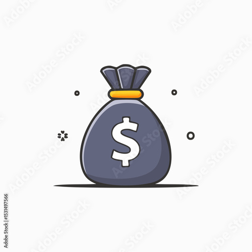 A cartoon illustration of a money bag, filled with dollars, sits on a white background.