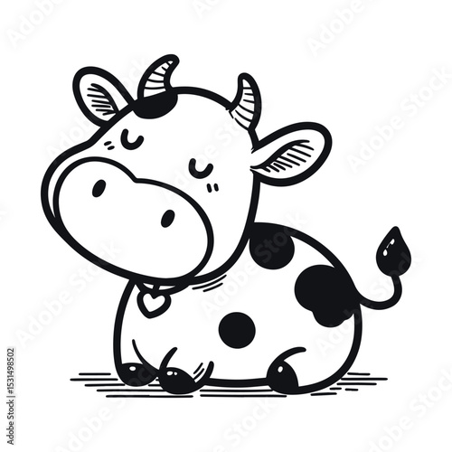 Cartoon sleeping cow illustration, on transparent background, vector