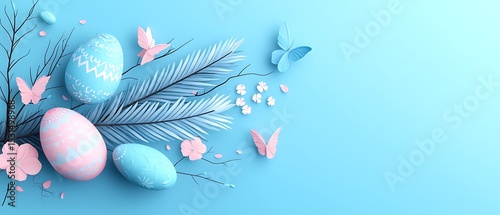 Pastel Easter Eggs and Flowers