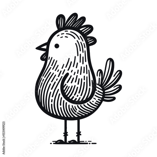 Cartoon happy chicken illustration, on transparent background, vector