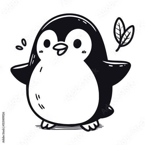 Cartoon penguin illustration on transparent background, vector