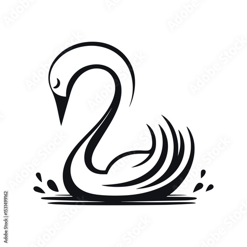 Cartoon black swan illustration on transparent background, vector
