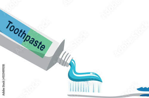 Toothpaste Being Squeezed onto Toothbrush Close Up Personal Hygiene Dental Care Vector 