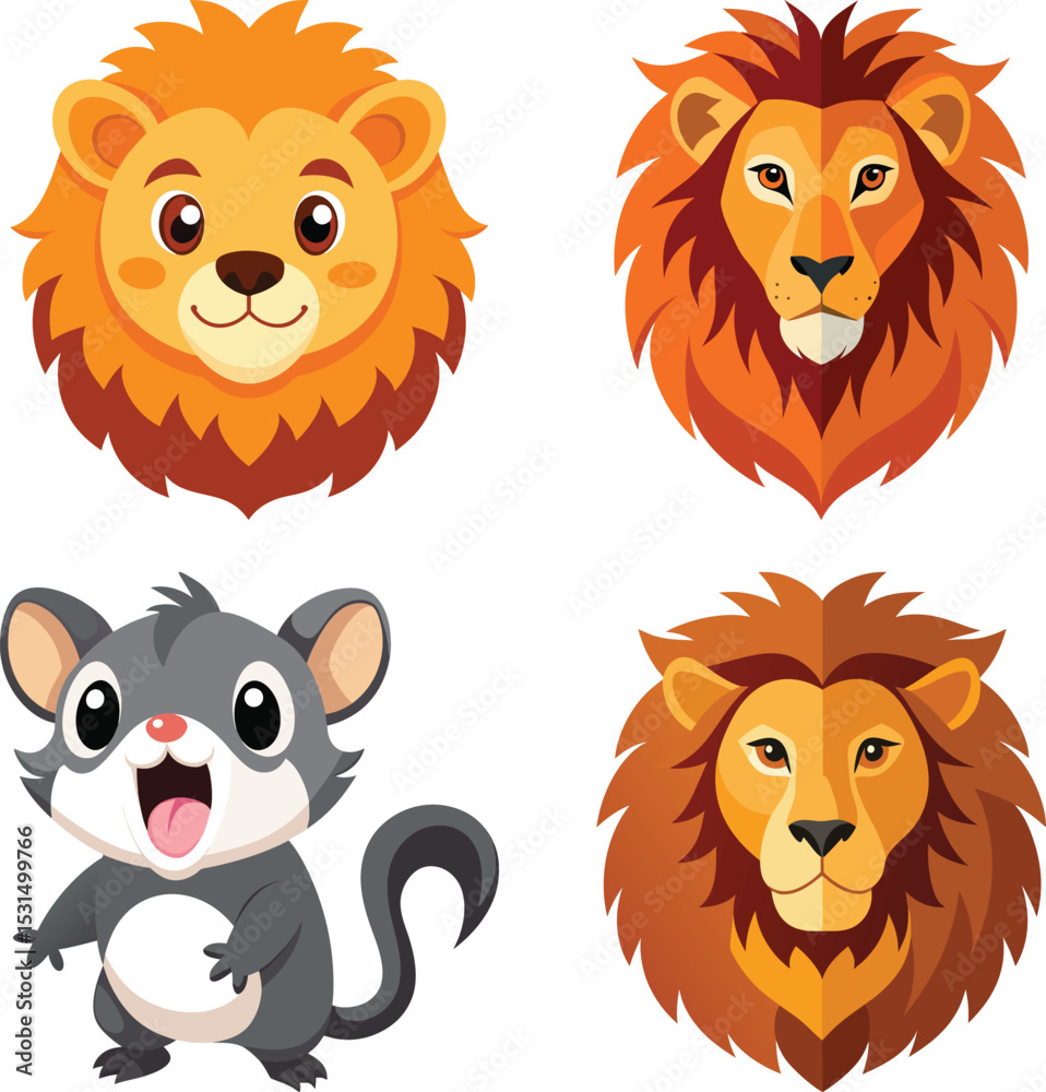 Fototapeta premium Cute Cartoon Lion Cute character design of the lion