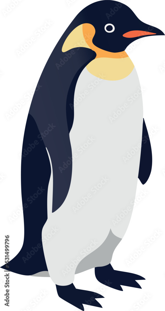Obraz premium Emperor penguin standing upright vector illustration with black white and orange colors