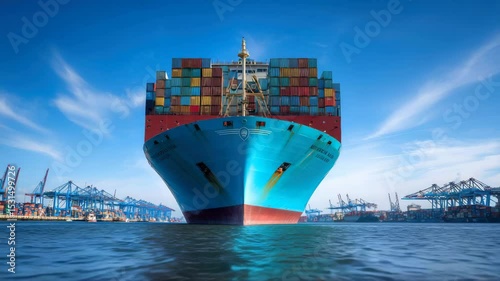 Wallpaper Mural webinar banner, Stern of large cargo ship import export container box on the ocean sea on blue sky back ground concept transportation logistic and service to customer and supply change Torontodigital.ca