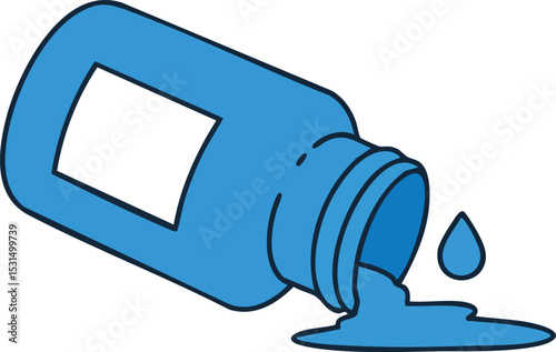 Blue paint bottle spilling liquid art supply vector illustration design 