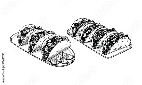 Hand-Drawn Mexican Tacos Sketch - Traditional Street Food Illustration