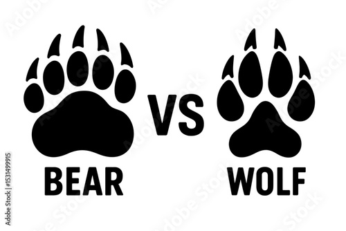 Bear vs Wolf Paw Print Comparison Vector - Wildlife Tracks Illustration