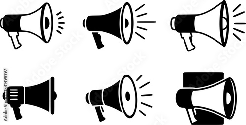 Six megaphone icons announcement marketing communication
