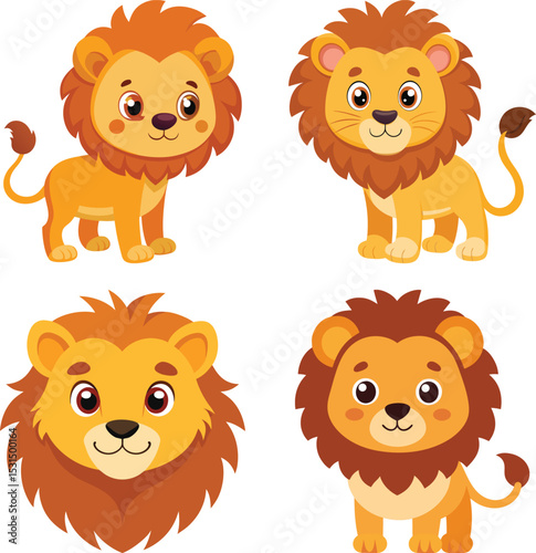 Cute Cartoon Lion  Cute character design of the lion

