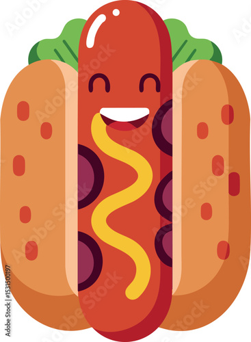 Hot dog with mustard and lettuce vector illustration in flat style 