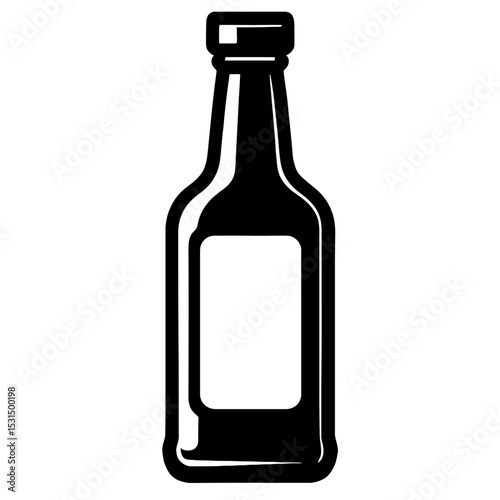 Black Beer Bottle Outline Vector Icon - Simple Beverage and Bar Symbol