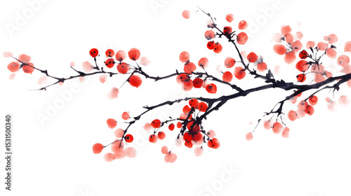 Branch with red berries isolated on white background 
