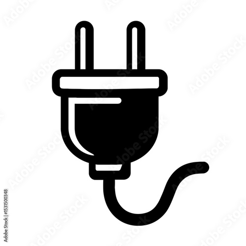 Electric Power Plug Vector Icon - Black and White Connectivity Symbol