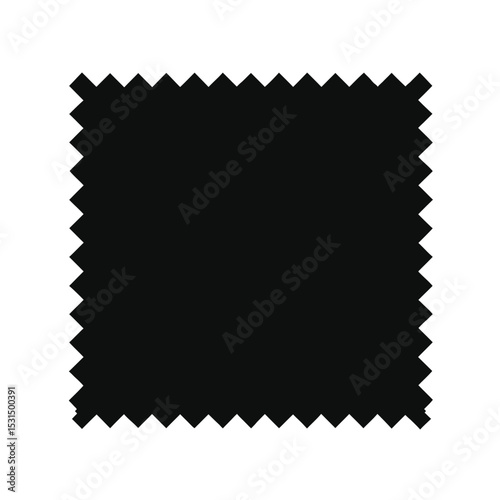 Black Fabric Swatch with Zigzag Edge - Vector Icon for Textile and Material Samples