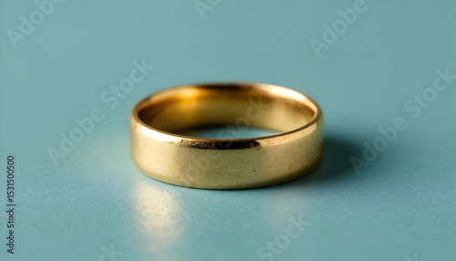 Melancholic Antique Gold Wedding Ring Blue Background Macro