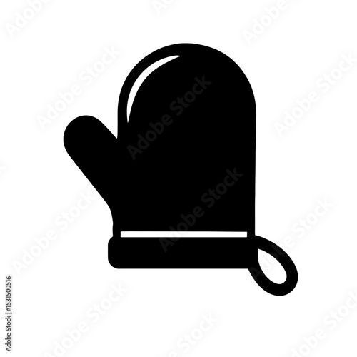 Black Oven Mitten Glove Vector Icon - Simple Kitchen Safety Symbol