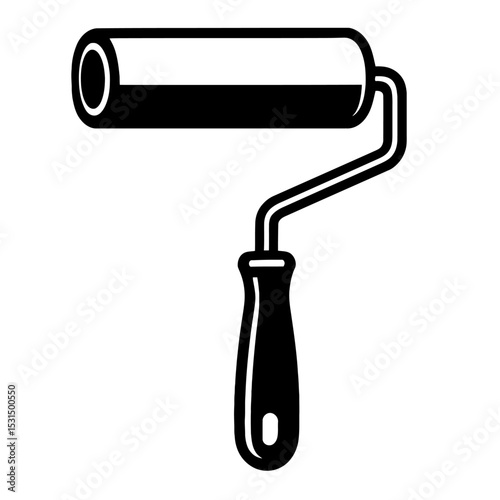 Paint Roller Tool Vector Icon - Black and White Home Renovation Symbol