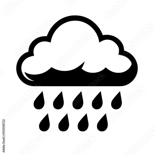 Rain Cloud Weather Icon Vector - Simple Black and White Rainy Day Symbol