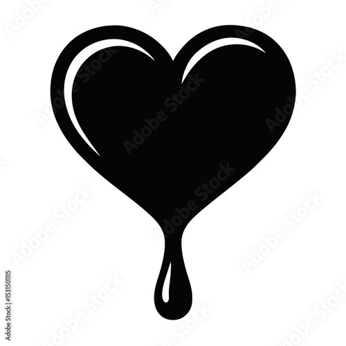 Stylized Black Bleeding Heart with Drip Vector Icon - Symbol of Love and Emotion